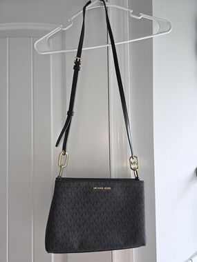Michael Kors Black Logo-Print Crossbody Bag- Trisha